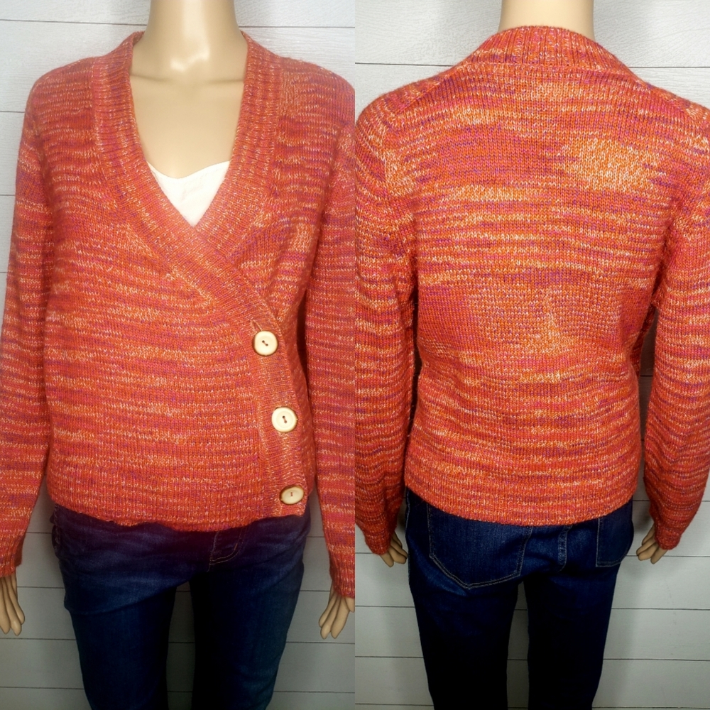 Alpaca 111 Orange Wrap 3-Button Cardigan Sz Medium